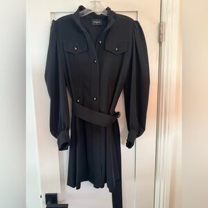 The Kooples Black Long-Sleeve Belted Mini Shirt Dress